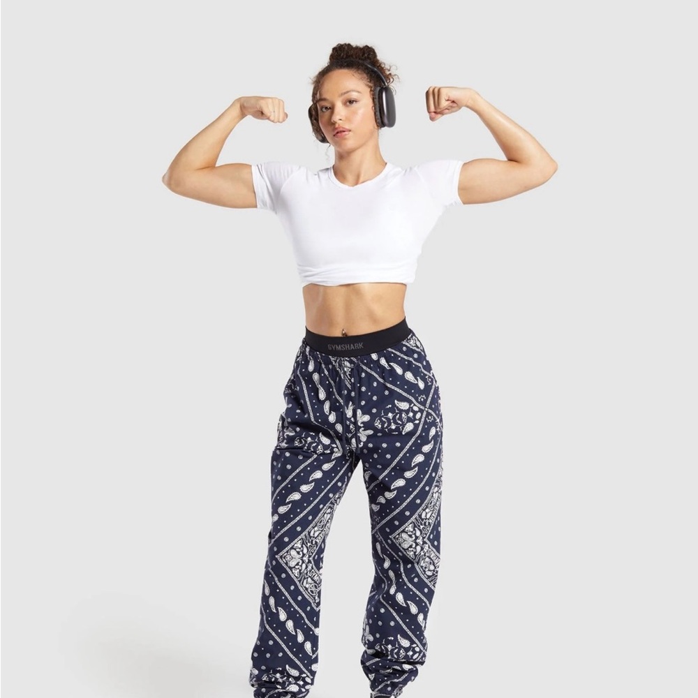 Gymshark Navy and White Patterned Joggers